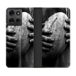 Housse cuir portefeuille Pour Motorola G75 5G Sport Rugby Ballon Vintage