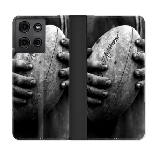 Housse cuir portefeuille Pour Motorola G75 5G Sport Rugby Ballon Vintage