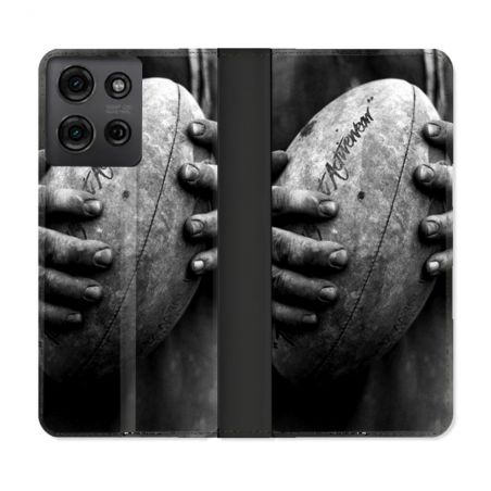 Housse cuir portefeuille Pour Motorola G75 5G Sport Rugby Ballon Vintage