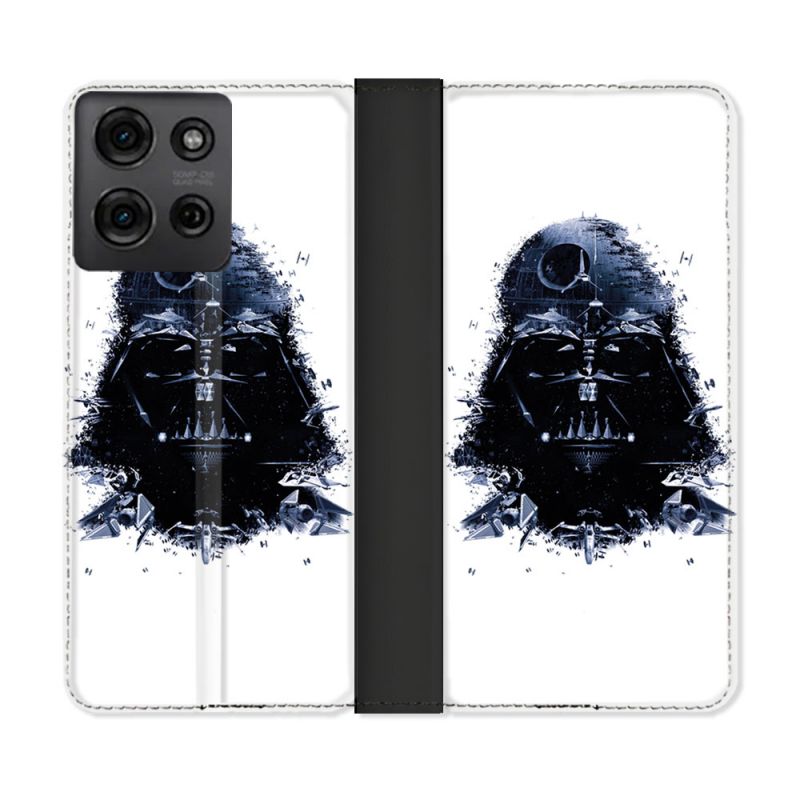 Housse cuir portefeuille Pour Motorola G75 5G Star Wars - Dark Vador Blanc