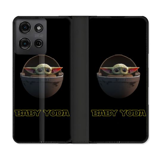 Housse cuir portefeuille Pour Motorola G75 5G Star Wars - Yoda bebe noir