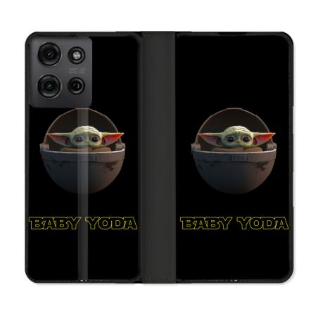 Housse cuir portefeuille Pour Motorola G75 5G Star Wars - Yoda bebe noir