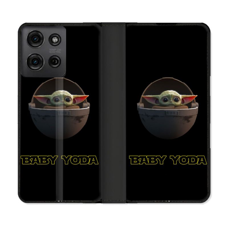 Housse cuir portefeuille Pour Motorola G75 5G Star Wars - Yoda bebe noir