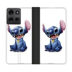 Housse cuir portefeuille Pour Motorola G75 5G Stitch Blanc