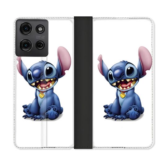 Housse cuir portefeuille Pour Motorola G75 5G Stitch Blanc