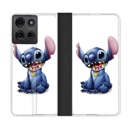 Housse cuir portefeuille Pour Motorola G75 5G Stitch Blanc