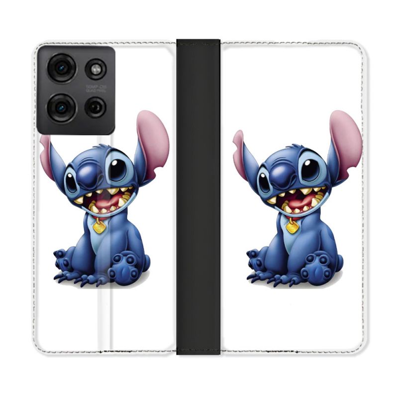 Housse cuir portefeuille Pour Motorola G75 5G Stitch Blanc
