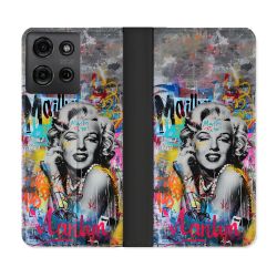 Housse cuir portefeuille Pour Motorola G75 5G Street Art Maryline Monroe