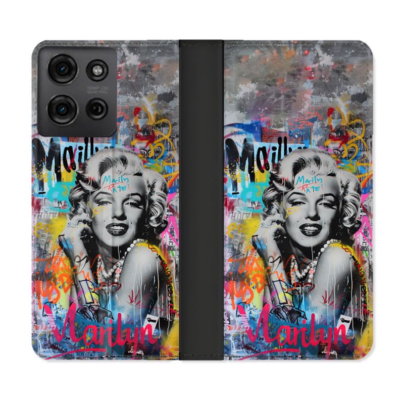 Housse cuir portefeuille Pour Motorola G75 5G Street Art Maryline Monroe