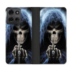 Housse cuir portefeuille Pour Motorola G75 5G Tete de Mort Doigt