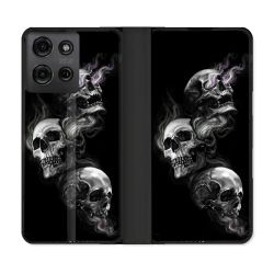 Housse cuir portefeuille Pour Motorola G75 5G Tete de Mort Triple