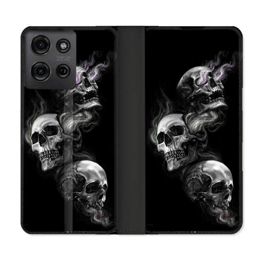 Housse cuir portefeuille Pour Motorola G75 5G Tete de Mort Triple