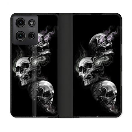 Housse cuir portefeuille Pour Motorola G75 5G Tete de Mort Triple