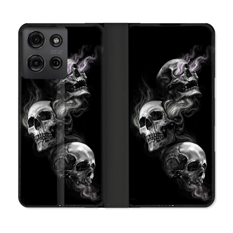 Housse cuir portefeuille Pour Motorola G75 5G Tete de Mort Triple