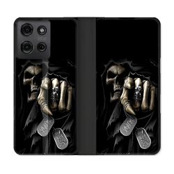 Housse cuir portefeuille Pour Motorola G75 5G Tete de Mort Your Next
