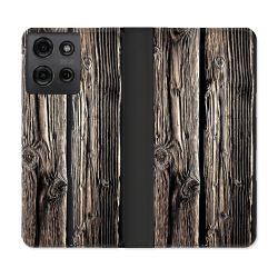 Housse cuir portefeuille Pour Motorola G75 5G Texture Bois