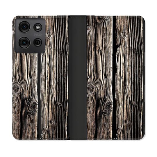 Housse cuir portefeuille Pour Motorola G75 5G Texture Bois