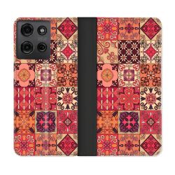 Housse cuir portefeuille Pour Motorola G75 5G Texture Carreau Ciment Rouge