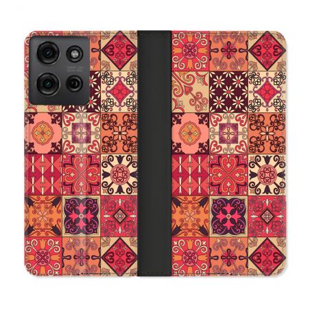 Housse cuir portefeuille Pour Motorola G75 5G Texture Carreau Ciment Rouge
