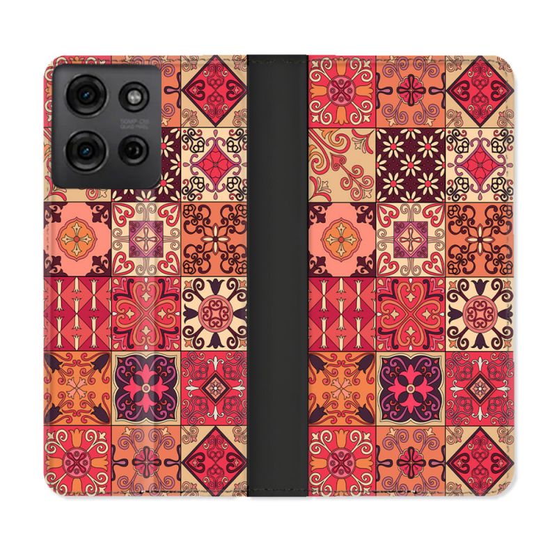 Housse cuir portefeuille Pour Motorola G75 5G Texture Carreau Ciment Rouge