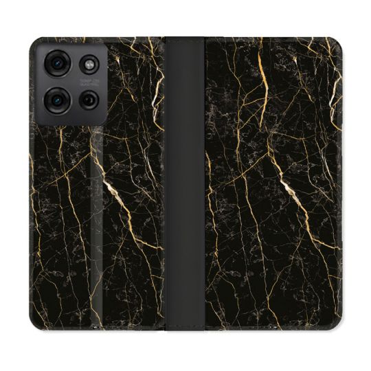 Housse cuir portefeuille Pour Motorola G75 5G Texture Marbre Noir
