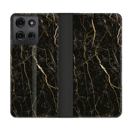 Housse cuir portefeuille Pour Motorola G75 5G Texture Marbre Noir