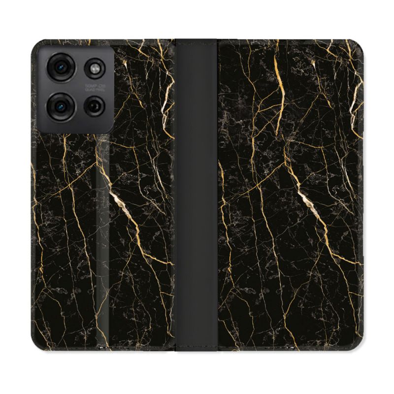 Housse cuir portefeuille Pour Motorola G75 5G Texture Marbre Noir