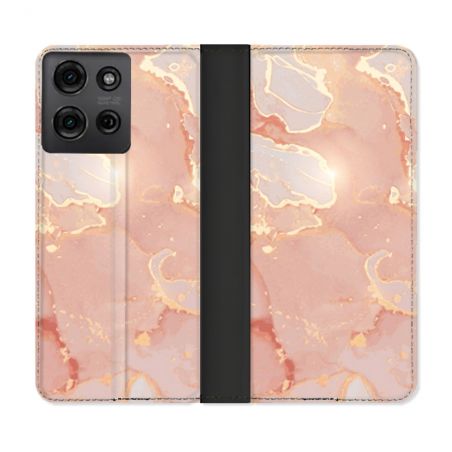 Housse cuir portefeuille Pour Motorola G75 5G Texture Marbre Rose