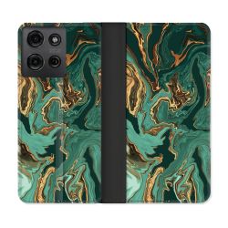 Housse cuir portefeuille Pour Motorola G75 5G Texture Marbre Vert