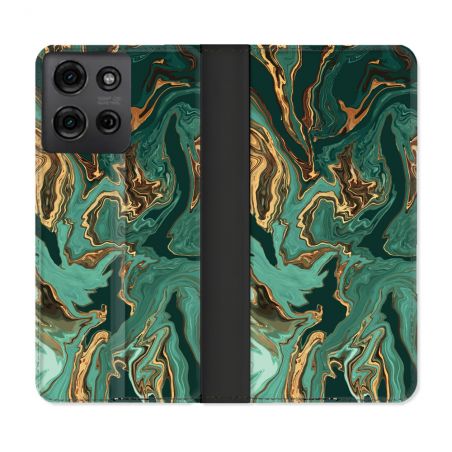 Housse cuir portefeuille Pour Motorola G75 5G Texture Marbre Vert