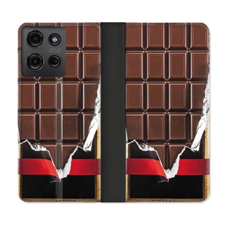 Housse cuir portefeuille Pour Motorola G75 5G Texture Trompe Oeil Chocolat