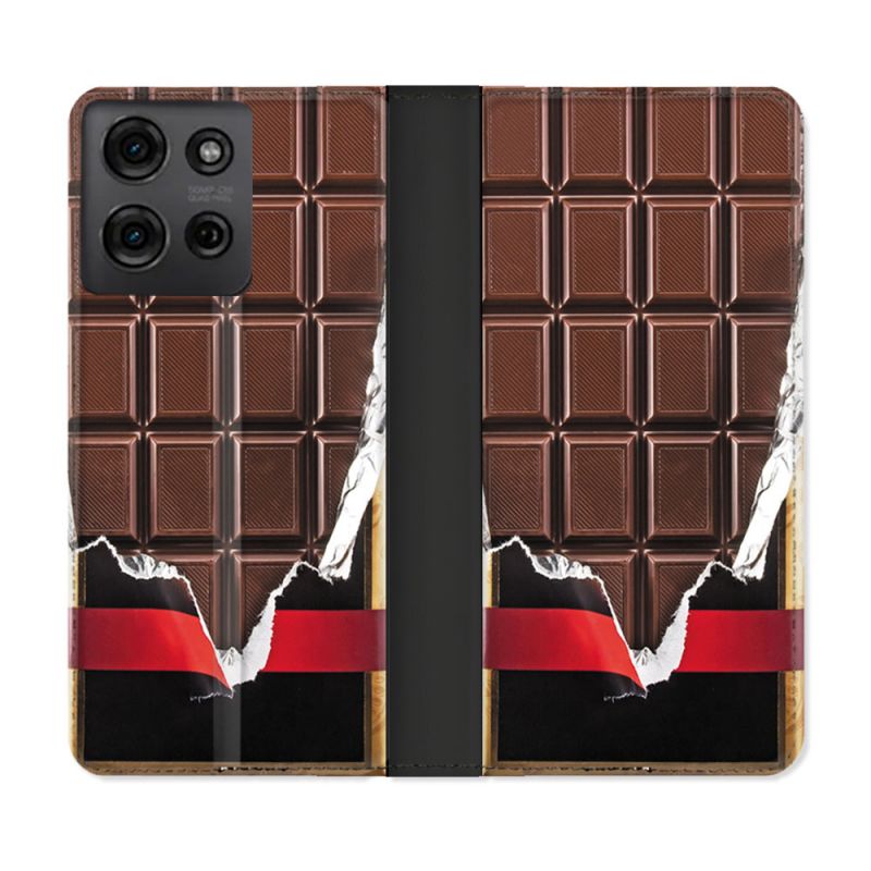 Housse cuir portefeuille Pour Motorola G75 5G Texture Trompe Oeil Chocolat