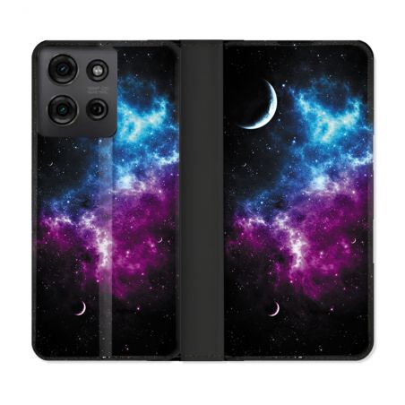 Housse cuir portefeuille Pour Motorola G75 5G Univers Bleu Violet