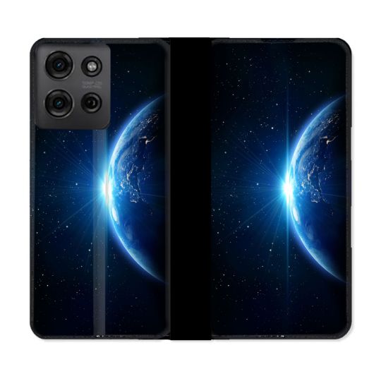 Housse cuir portefeuille Pour Motorola G75 5G Univers Planete Terre