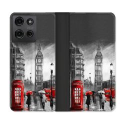 Housse cuir portefeuille Pour Motorola G75 5G Voyage Angleterre Londres Vintage