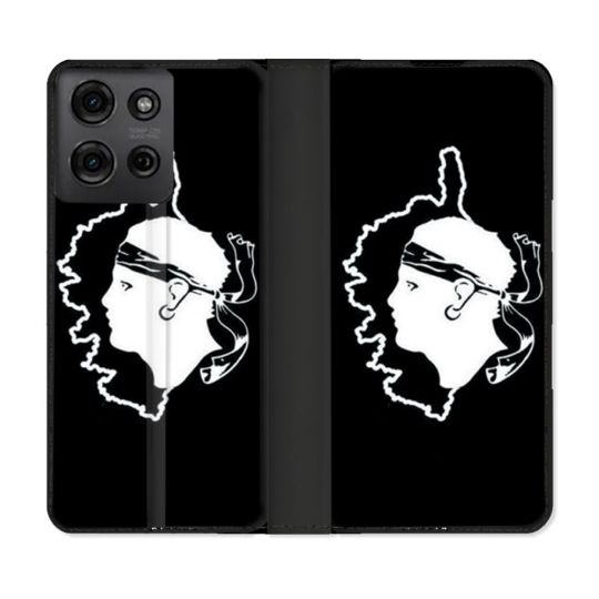 Housse cuir portefeuille Pour Motorola G75 5G Voyage Corse Noir