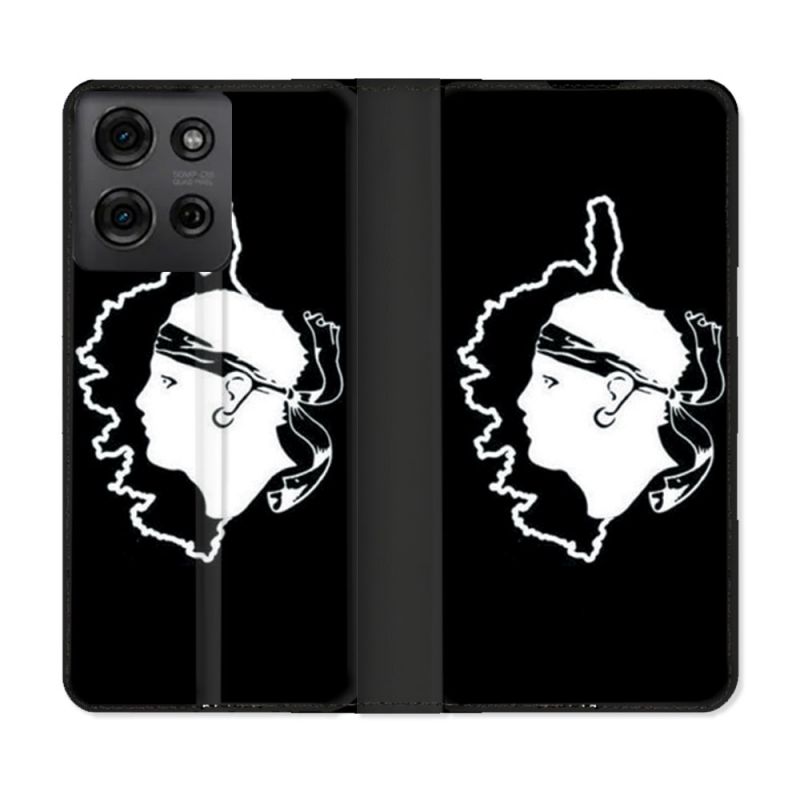 Housse cuir portefeuille Pour Motorola G75 5G Voyage Corse Noir