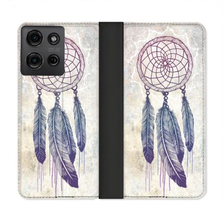Housse cuir portefeuille Pour Motorola G75 5G Zen Attrape Reve Blanc