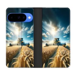 Housse cuir portefeuille Pour Google Pixel 10 Agriculture Moissonneuse Blé