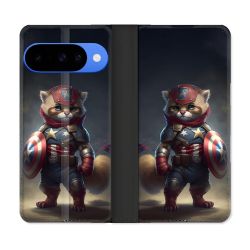 Housse cuir portefeuille Pour Google Pixel 10 Animal Chat America