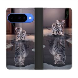 Housse cuir portefeuille Pour Google Pixel 10 Animal Chat Reflet