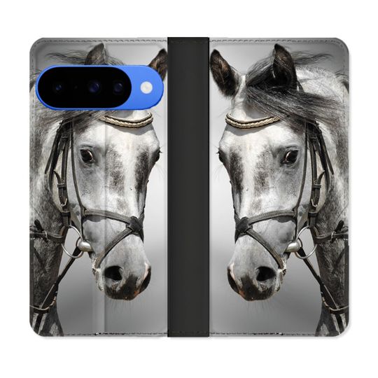 Housse cuir portefeuille Pour Google Pixel 10 Animal Cheval Blanc
