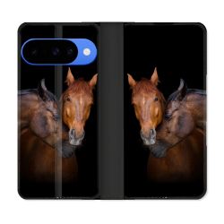 Housse cuir portefeuille Pour Google Pixel 10 Animal Cheval Marron
