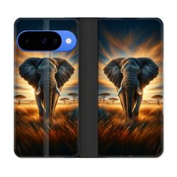 Housse cuir portefeuille Pour Google Pixel 10 Animal Elephant Savane
