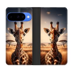 Housse cuir portefeuille Pour Google Pixel 10 Animal Girafe Savane