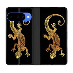 Housse cuir portefeuille Pour Google Pixel 10 Animal Lezard Noir