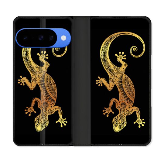 Housse cuir portefeuille Pour Google Pixel 10 Animal Lezard Noir