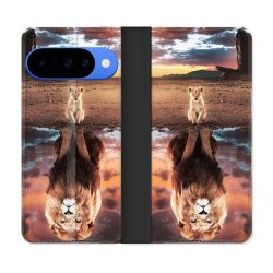 Housse cuir portefeuille Pour Google Pixel 10 Animal Lion Reflet