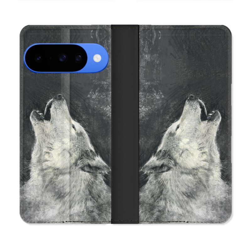 Housse cuir portefeuille Pour Google Pixel 10 Animal Loup Hurlement