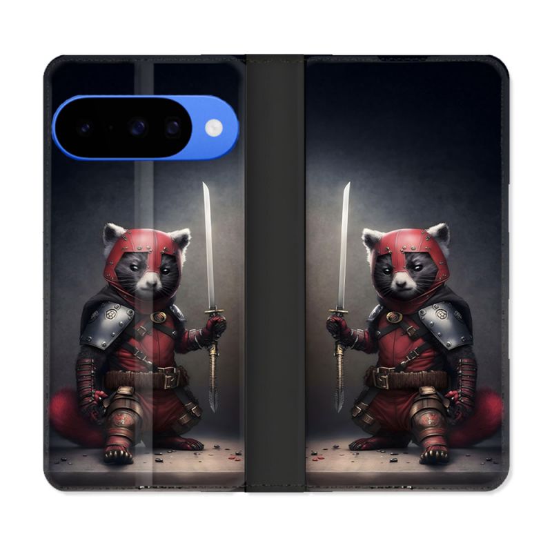 Housse cuir portefeuille Pour Google Pixel 10 Animal Raton Samouraï